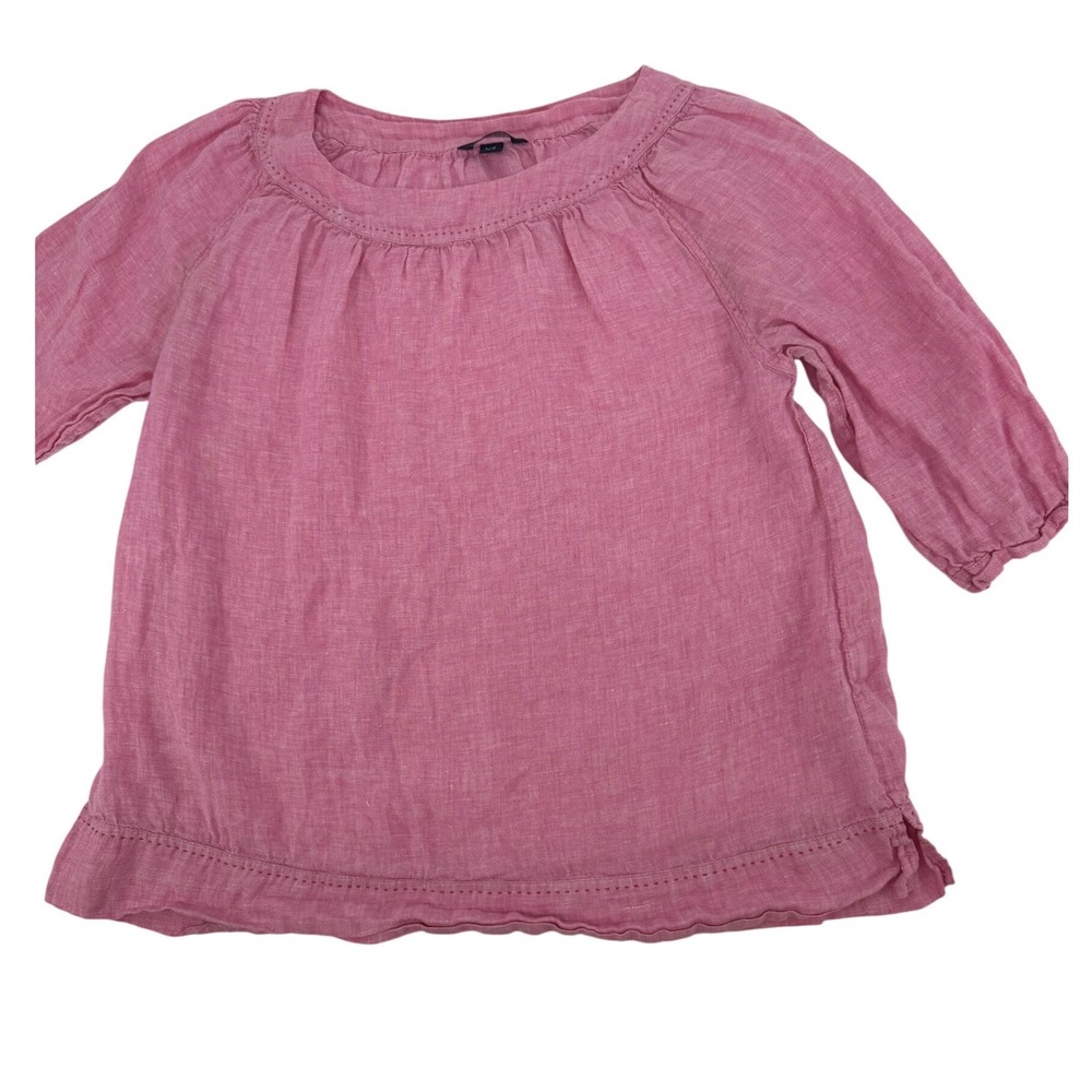 Lands' End Linen Tunic Blouse Womens L/P 14-16 Pink 3/4 Sleeve Scoop Neck Boho‎
